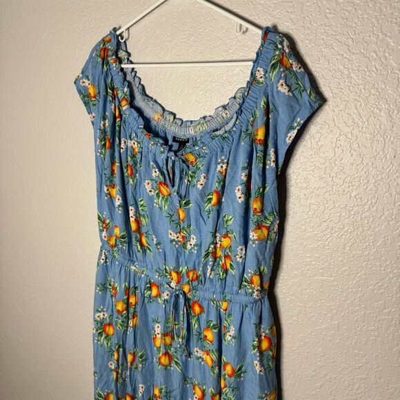 Torrid Maxi Woven Double Slit Dress Size 2 Blue Orange Grove Elastic Waist NWT - Picture 3 of 11